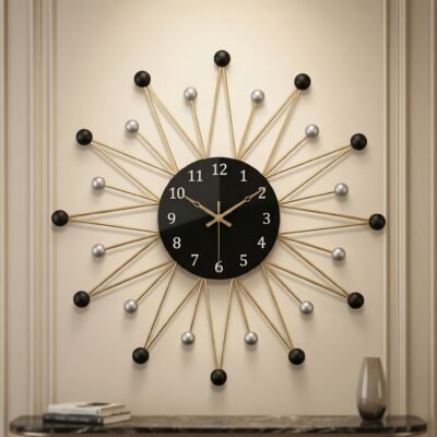 Black And Gold Metal Wall Clock For Home Decor
