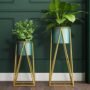 Gold And Green Metal Plant Stand For Home Decor Pack Of 2