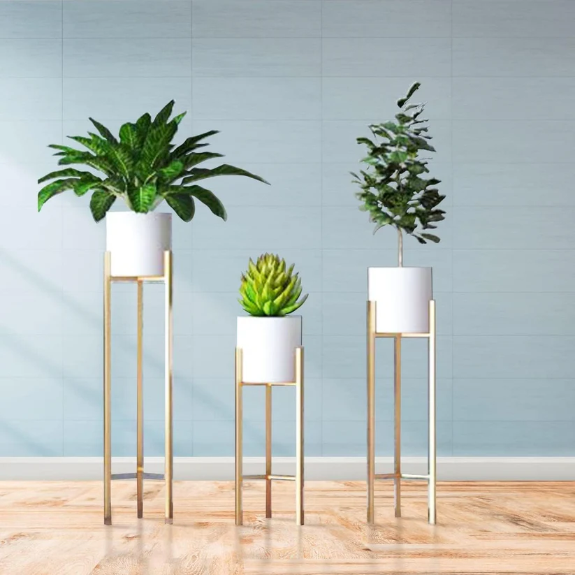 Gold Metal Plant Stand For Kitchen Pack Of 3 - Image 2