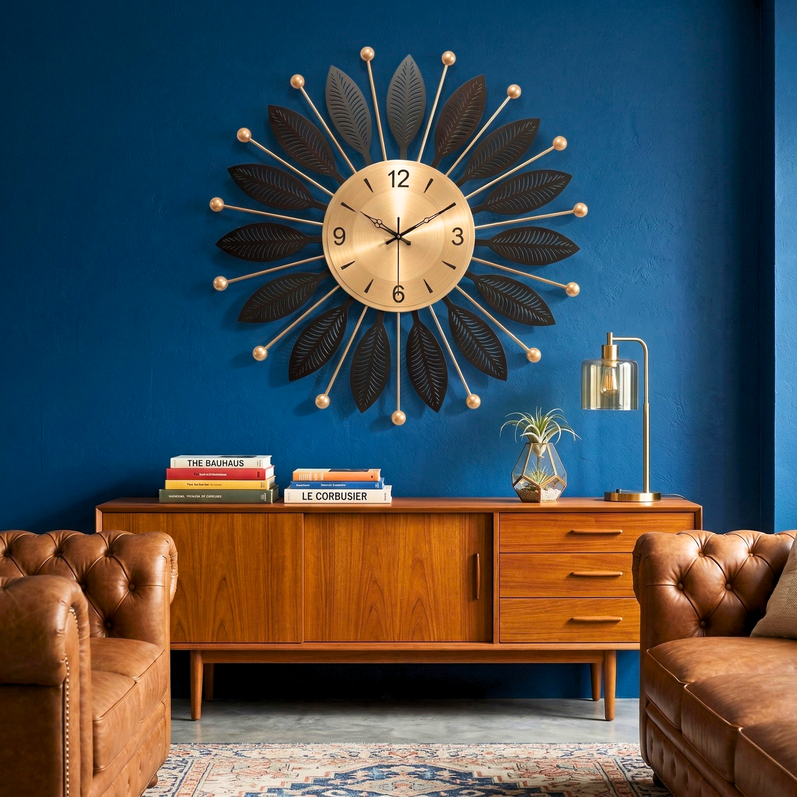 Luxury Black & Gold Metal Leaf Wall Clock – Modern Decorative Silent Wall Clock for Living Room & Bedroom - Image 2