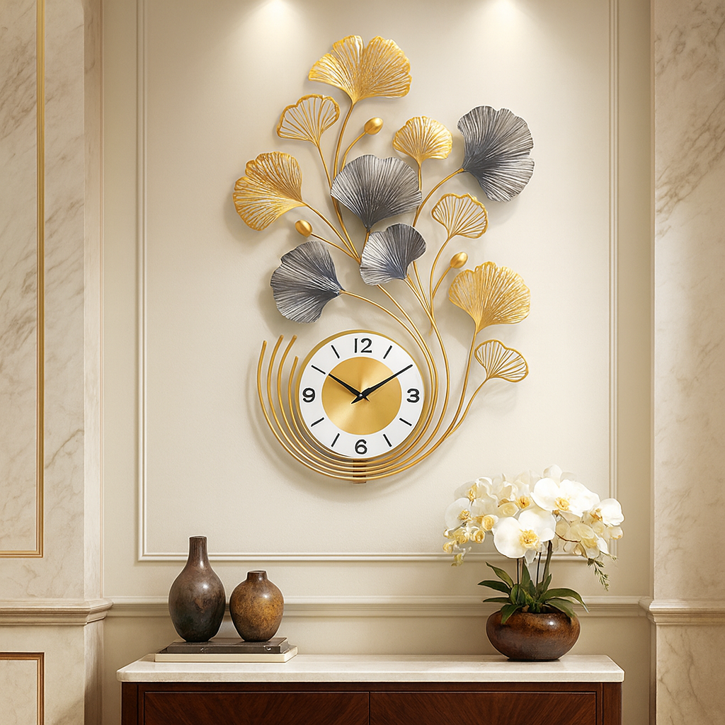 Gold And Silver Metal Wall Clock For Home Decor
